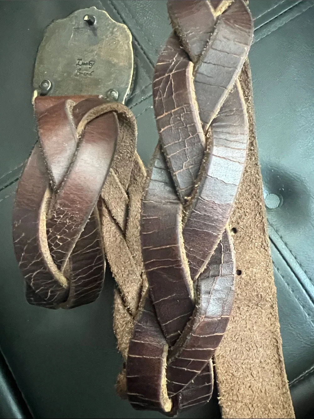 Lucky Brand Brown Braided Leather Belt with Enamel Floral Cross Buckle